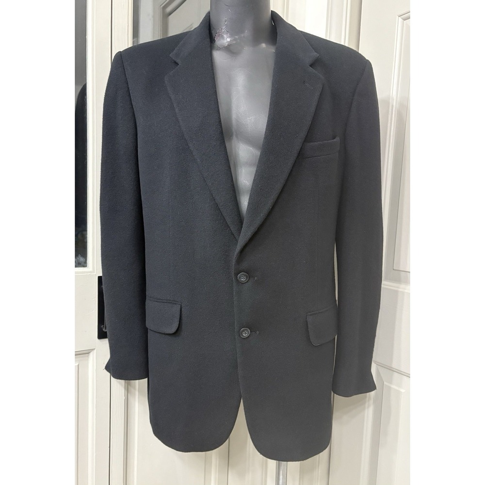 Stafford‎ Jacket Black Wool Camel Hair Brushed Flannel Sport Coat Blazer 42L